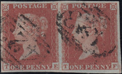 122466 1853-4 1D PL.163 MATCHED PAIR LETTERED TE 1D IMPERF (SG8) AND 1D PERF (SG17), LATTER ON MOURNING ENVELOPE.