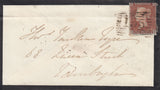 122466 1853-4 1D PL.163 MATCHED PAIR LETTERED TE 1D IMPERF (SG8) AND 1D PERF (SG17), LATTER ON MOURNING ENVELOPE.