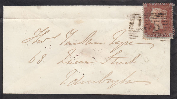 122466 1853-4 1D PL.163 MATCHED PAIR LETTERED TE 1D IMPERF (SG8) AND 1D PERF (SG17), LATTER ON MOURNING ENVELOPE.