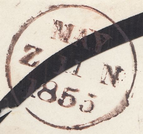 122466 1853-4 1D PL.163 MATCHED PAIR LETTERED TE 1D IMPERF (SG8) AND 1D PERF (SG17), LATTER ON MOURNING ENVELOPE.