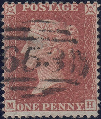 122532 1856-7 1D PL.42 MATCHED PAIR LETTERED MH ON BLUED PAPER (SG29) AND WHITE PAPER (SG40).