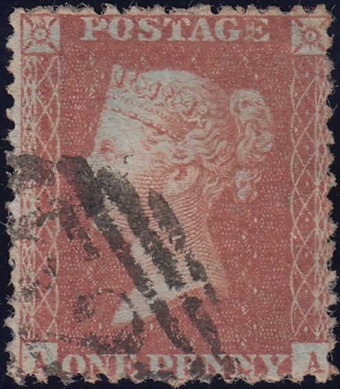 122542 1856-7 DIE 2 PL.44 MATCHED PAIR LETTERED AA WITH RE-ENTRY ON BLUED PAPER (SG29) AND WHITE PAPER (SG40).