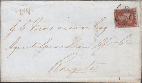 122638 1853-4 1D PL.163 MATCHED PAIR LETTERED CA 1D IMPERF (SG8) ON COVER AND 1D PERF (SG17).