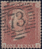 122650 1856-7 DIE 2 1D PL.42 MATCHED PAIR LETTERED AA SHOWING RE-ENTRY MARKS ON BLUED PAPER (SG29) AND WHITE PAPER (SG40).