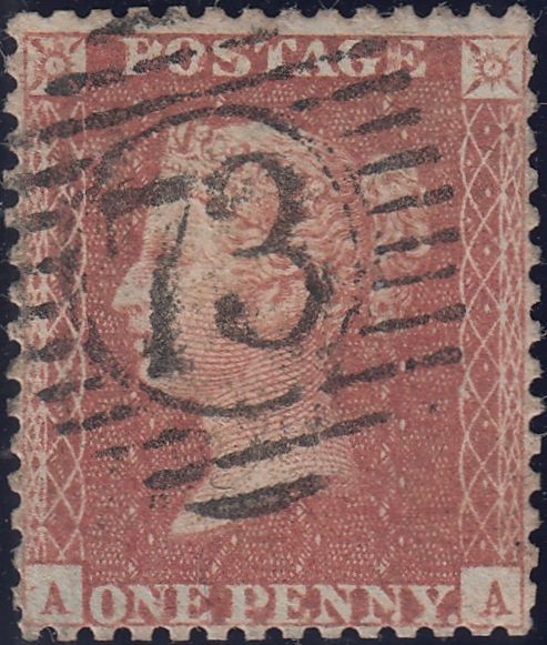 122650 1856-7 DIE 2 1D PL.42 MATCHED PAIR LETTERED AA SHOWING RE-ENTRY MARKS ON BLUED PAPER (SG29) AND WHITE PAPER (SG40).
