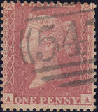 122650 1856-7 DIE 2 1D PL.42 MATCHED PAIR LETTERED AA SHOWING RE-ENTRY MARKS ON BLUED PAPER (SG29) AND WHITE PAPER (SG40).