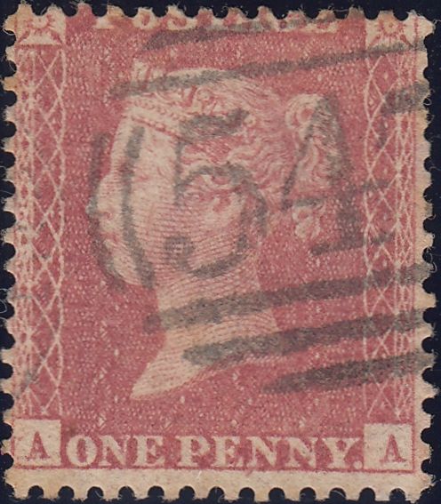 122650 1856-7 DIE 2 1D PL.42 MATCHED PAIR LETTERED AA SHOWING RE-ENTRY MARKS ON BLUED PAPER (SG29) AND WHITE PAPER (SG40).