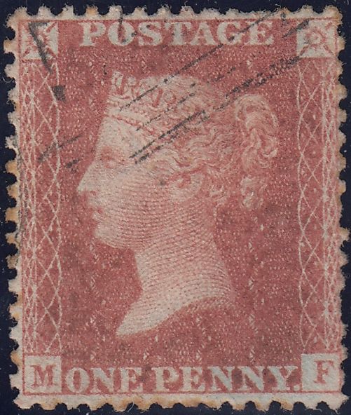 122653 1856-7 DIE 2 1D PL.42 MATCHED PAIR LETTERED MF ON BLUED PAPER (SG29) AND WHITE PAPER (SG40).