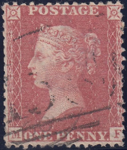 122653 1856-7 DIE 2 1D PL.42 MATCHED PAIR LETTERED MF ON BLUED PAPER (SG29) AND WHITE PAPER (SG40).
