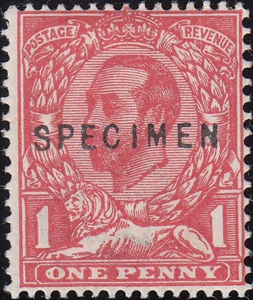 122662 1911 1D DOWNEY DIE 1A WATERMARK CROWN (SG327) OVERPRINTED 'SPECIMEN' TYPE 22 (SPEC N7s).