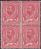 122713 1911 1D DOWNEY DIE 1B WATERMARK CROWN (SG329) BLOCK OF FOUR WITH VARIETY N8d.