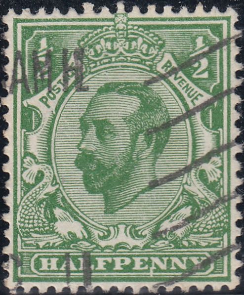 122737 1911 ½D DOWNEY DIE 1B WATERMARK CROWN (SG324), USED WITH PRINTING FLAW.