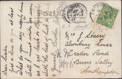 122748 1911 ½D DOWNEY DIE 1B WATERMARK CROWN (SG324) WITH PLATE FLAW USED ON POST CARD.