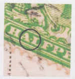 122748 1911 ½D DOWNEY DIE 1B WATERMARK CROWN (SG324) WITH PLATE FLAW USED ON POST CARD.