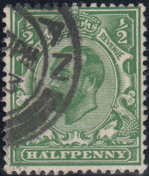 122749 1911 ½D DOWNEY DIE 1B WATERMARK CROWN (SG324) USED WITH PLATE VARIETY.