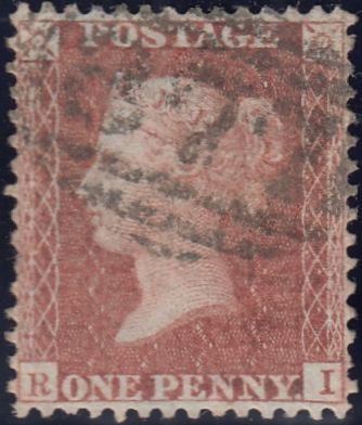 122758 1856-7 DIE 2 1D PL.42 MATCHED PAIR LETTERED RI ON BLUED PAPER (SG29) AND WHITE PAPER (SG40).