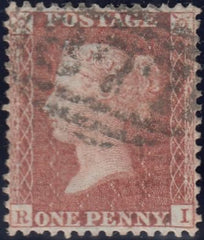 122758 1856-7 DIE 2 1D PL.42 MATCHED PAIR LETTERED RI ON BLUED PAPER (SG29) AND WHITE PAPER (SG40).