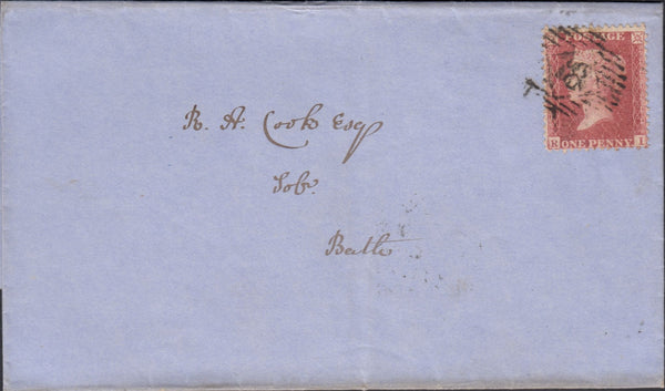 122758 1856-7 DIE 2 1D PL.42 MATCHED PAIR LETTERED RI ON BLUED PAPER (SG29) AND WHITE PAPER (SG40).