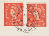 122780 1958-59 ½D WILDINGS WITH T.P.O. CANCELS ON PIECE.