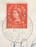 122780 1958-59 ½D WILDINGS WITH T.P.O. CANCELS ON PIECE.