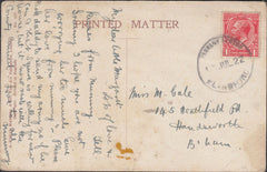 122835 1922 MAIL TO BIRMINGHAM WITH 'TARRANT HINTON BLANDFORD' RUBBER DATE STAMP.