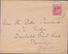 122848 1911 MAIL TO SWANAGE WITH 'DEWLISH DORCHESTER' RUBBER DATE STAMP.