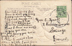 122852 1913 MAIL USED IN SWANAGE WITH 'SWANAGE DORSET' SKELETON DATE STAMP.