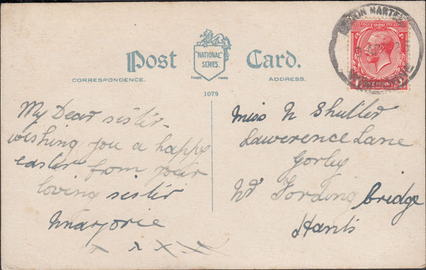 122863 1925 MAIL TO FORDINGBRIDGE WITH 'HINTON MARTELL WIMBORNE' RUBBER DATE STAMP.