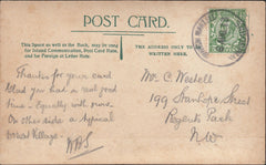 122865 1913 MAIL TO LONDON WITH 'HINTON MARTELL WIMBORNE' RUBBER DATE STAMP.