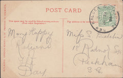 122877 1906 MAIL TO PECKHAM WITH 'NEW MALDEN SO SURREY' SKELETON DATE STAMP.
