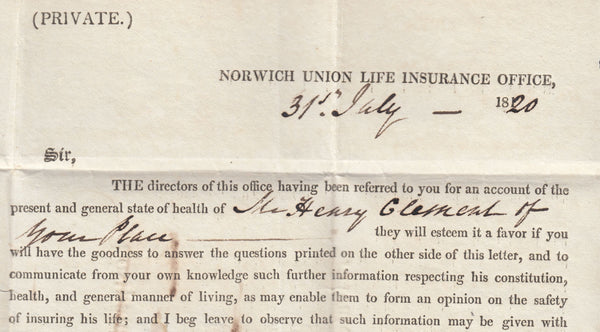 122892 1820 NORWICH UNION PRINTED LETTER DORCHESTER TO BLANDFORD WITH DORCHESTER 'PAID' HAND STAMP (DT263) IN RED.
