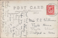 122926 1919 MAIL TO STRATFORD ON AVON WITH 'EAST CHALDON DORCHESTER' RUBBER DATE STAMP.