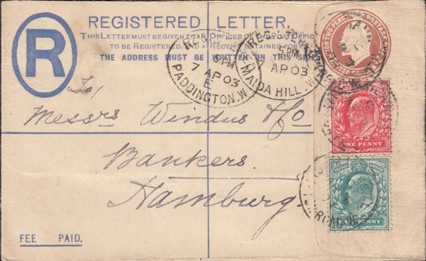 122933 1903 REGISTERED MAIL LONDON TO HAMBURG.