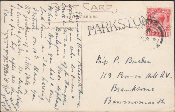 122965 1924 MAIL PETWORTH TO BRANKSOME BOURNEMOUTH WITH 'PARKSTONE' INSTRUCTIONAL.