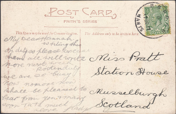 122973 1917 MAIL TO SCOTLAND WITH 'BORDON HANTS' SKELETON DATE STAMP.