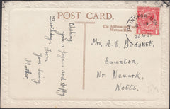 122974 1925 MAIL TO NEWARK WITH 'GAINSBOROUGH LINCS' SKELETON DATE STAMP.
