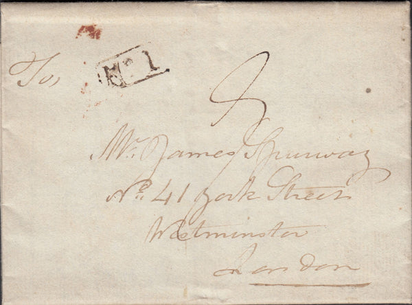 123038 1835 MAIL CHARLTON (DOVER) TO LONDON WITH 'DOVER PY POST' HAND STAMP (KT373).