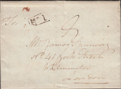 123038 1835 MAIL CHARLTON (DOVER) TO LONDON WITH 'DOVER PY POST' HAND STAMP (KT373).