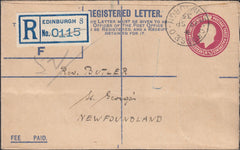 123079 1935 REGISTERED MAIL EDINBURGH TO NEWFOUNDLAND.