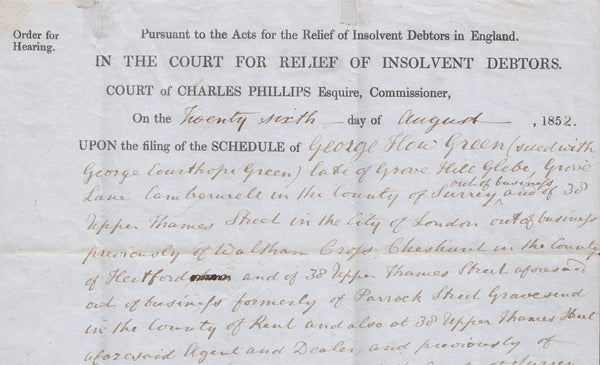 123086 1852 MAIL LONDON TO HALIFAX WITH FINE PRINTED CONTENT 'IN THE COURT FOR RELIEF OF INSOLVENT DEBTORS'.