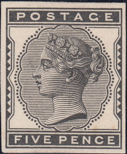 123109 1881 5D INDIGO (SG169) IMPERFORATE PLATE PROOF IN BLACK.
