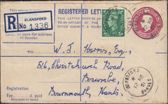 123120 1951 REGISTERED MAIL BLANDFORD TO BOURNEMOUTH.