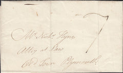 123132 1813 MAIL MEVAGISSEY TO PLYMOUTH WITH 'MEVAGISSEY' HAND STAMP (CO211).