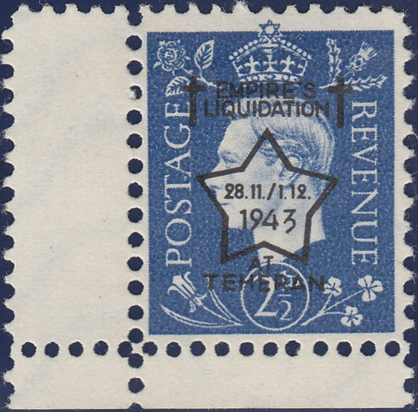 123214 1944 2½D GERMAN PROPAGANDA FORGERY OVERPRINTED 'EMPIRE'S LIQUIDATION AT TEHERAN'.