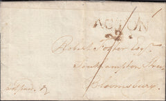 123302 1795 'ACTON - 2 -' RECEIVING HOUSE HAND STAMP LONDON PENNY POST (L419).