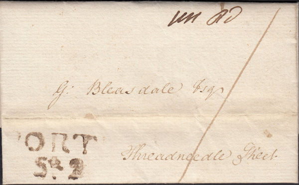 123314 1795 'PORT SQ 2' RECEIVING HOUSE HAND STAMP LONDON PENNY POST (L419).