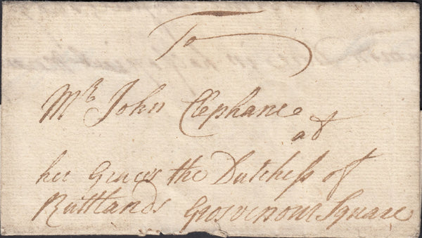 123381 CIRCA 1750 MAIL USED IN LONDON WITH GENERAL OFFICE DOCKWRA (L335a).