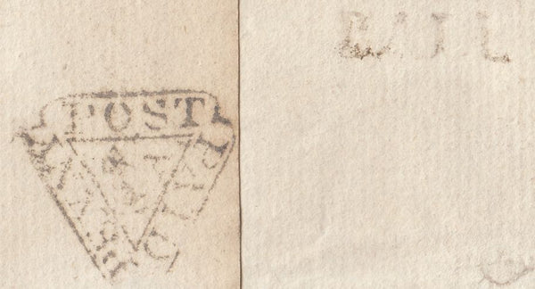 123385 1780 WRAPPER USED IN LONDON WITH WESTMINSTER DOCKWRA (L363) AND STRAIGHT LINE 'BALL' RECEIVER'S HAND STAMP.