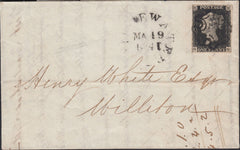123395  1841 1D BLACK (SG2) PLATE 6 (GG) USED ON COVER IN SOMERSET.