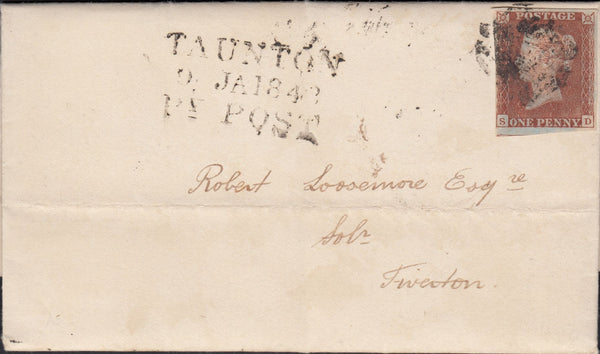 123414 1842 MAIL STOGUMBER (SOMERSET) TO TIVERTON WITH 'TAUNTON PY POST' HAND STAMP (SO809).